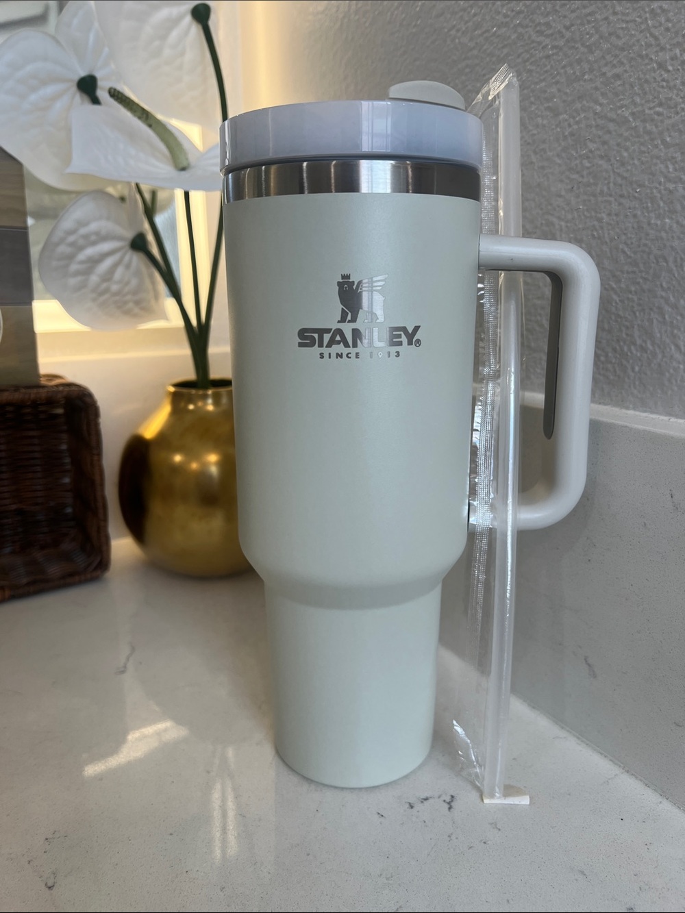 Stanley Pale off white Travel Tumbler with Handle 40oz. New